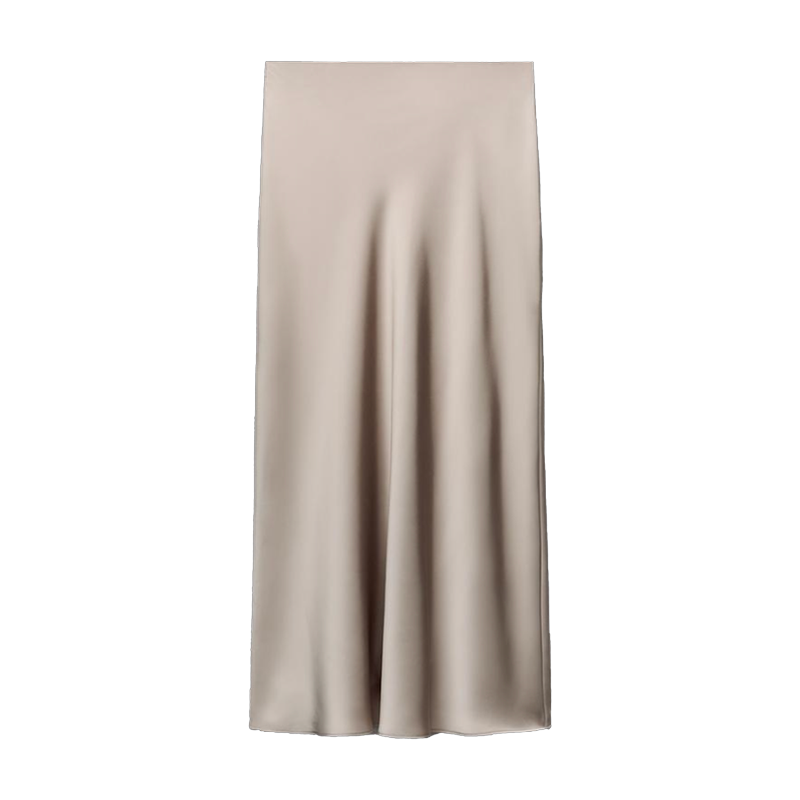 Beige satin midi skirt