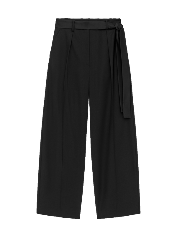 Arket, Pleated trousers with satin belt, black